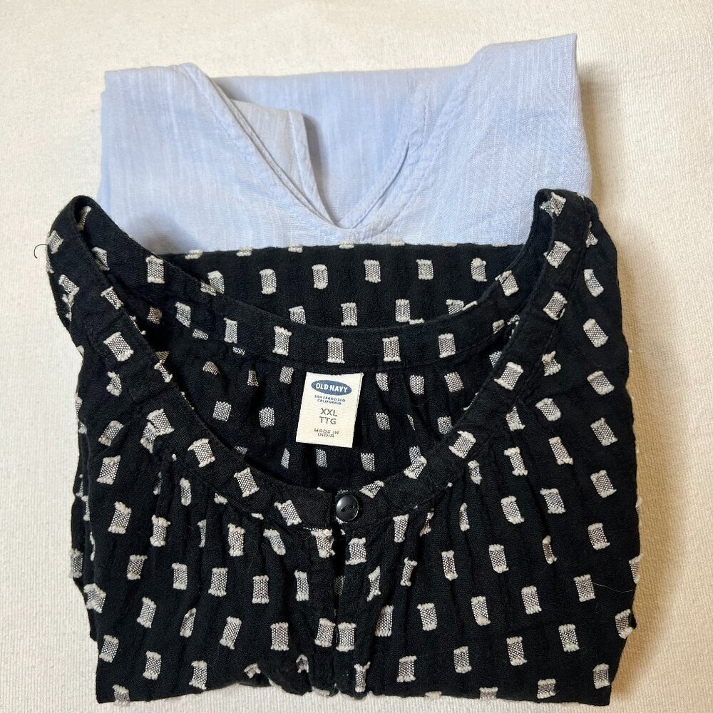 Lot of 2 Old Navy Women Plus Tank Tops Linen Blend Blue & Black Boho Cottage XXL